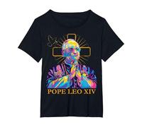 Pape Léon XIV Couleur Design Icône Catholique Moderne Religieux T-Shirt, Femme Grandes Tailles, Noir, 6X