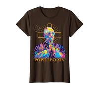 Pape Léon XIV Couleur Design Icône Catholique Moderne Religieux T-Shirt, Femme, Marron, L
