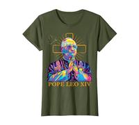 Pape Léon XIV Couleur Design Icône Catholique Moderne Religieux T-Shirt, Femme, Olive, XXL