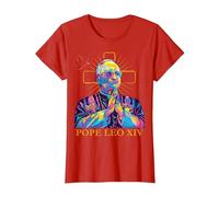 Pape Léon XIV Couleur Design Icône Catholique Moderne Religieux T-Shirt, Femme, Rouge, M
