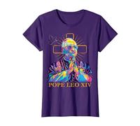 Pape Léon XIV Couleur Design Icône Catholique Moderne Religieux T-Shirt, Femme, Violet, L