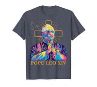 Pape Léon XIV Couleur Design Icône Catholique Moderne Religieux T-Shirt, Homme, Bleu Chiné, M