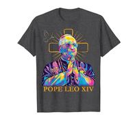 Pape Léon XIV Couleur Design Icône Catholique Moderne Religieux T-Shirt, Homme, Chiné Foncé, 3XL