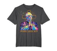 Pape Léon XIV Couleur Design Icône Catholique Moderne Religieux T-Shirt, Homme Grandes Tailles, Chiné Foncé, 2X Tall