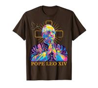 Pape Léon XIV Couleur Design Icône Catholique Moderne Religieux T-Shirt, Homme, Marron, S