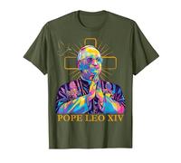 Pape Léon XIV Couleur Design Icône Catholique Moderne Religieux T-Shirt, Homme, Olive, L