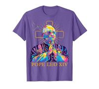 Pape Léon XIV Couleur Design Icône Catholique Moderne Religieux T-Shirt, Homme, Violet Chiné, M