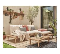Papeete - salon bas de jardin 4 places + table - en bois d'acacia FSC 100% - Bois / Beige