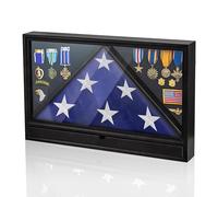 PapeFolicer Étui pour drapeau funéraire avec tiroir - Présentoir en bois massif pour drapeau militaire de 1,5 x 2,9 m, support de drapeau commémoratif pour la maison, l'école ou le gouvernement, pour