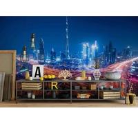 Papel Pintado 3D Personnalisé Architecture Urbaine,Vue Nocturne De La Route Papier Peint Mural Photo,Sans Couture,Facile À Installer,Décoration Maison Pour Propriétaires Français-100X100Cm