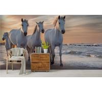Papel Pintado 3D Personnalisé Paysage Du Cheval Blanc Dans Le Ciel Et La Mer Papier Peint Mural Photo,Sans Couture,Facile À Installer,Décoration Maison Pour Propriétaires Français-100X100Cm