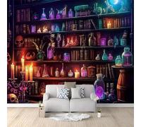 Papel tapiz no tejido Fantasy Bibliothèque Magique, 300 x 210 cm 3D FotografíA Mural para Sala Cuarto Oficina Salón Decoración, Noir Papel pintado