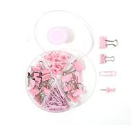 Paper Clips Binder Clips Set | 65 - Piece Multifunction Metal Organizer for Office/School/Home | Assorted Macaron Colors Push Pins & Document Clips with Storage Box (Rose)