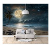 Paper Decoration For Living Room Office Bathroom Beach night view moon coconut palm sea 100x70cm Custom Any Size Mural Self-adhesive Wallpaper 3D Wall Decor Modern Art Painting Photo