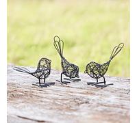 Paper High Lot de 3 Mini Oiseaux Ornements en Fil de Fer Décoration Extérieur ou Intérieur Sculpture Métal