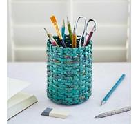 Paper High Pot à crayons en papier recyclé | Carré ou rond | Pot à crayons durable | Fait à la main | Cadeau issu du commerce équitable pour homme et femme (rond, bleu sarcelle)