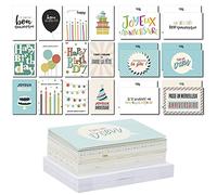 Paper Junkie Lot de 36 Cartes de Voeux Joyeux Anniversaire avec Enveloppes, 18 Dessins Joyeux Anniversaire Illustrés, 10 x 15 cm