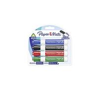 Paper Mate - 4 Marqueurs tableau blanc effaçable - Noir, Bleu, Vert, Rouge - Pointe biseautée - sous blister