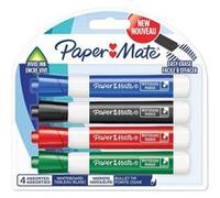 Paper Mate - 4 Marqueurs tableau blanc effaçable - Noir, Bleu, Vert, Rouge - Pointe ogive - sous blister Assortiment G