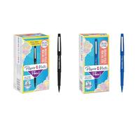 PAPER MATE Feutres de Coloriage, Pointe Moyenne (0,7 mm), Noir, Lot de 36 & Feutres de Coloriage Pointe Moyenne (0,7 mm) Encre Bleue Boîte de 12