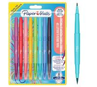 Paper Mate Flair DUAL Stylo-Feutres | Pointes Pinceau et Médium (0,7 mm) | Stylos de coloriage à double extrémité | Couleurs assorties | Lot de 8