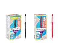 PAPER MATE Flair Feutres de Coloriage, pointe moyenne (0,7 mm), noir, lot de 36 & Flair Stylos-Feutres de coloriage | pointe moyenne (0,7 mm) | encre rouge | boîte de 12