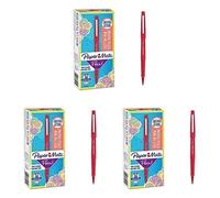 PAPER MATE Flair Stylos-Feutres de coloriage | pointe moyenne (0,7 mm) | encre rouge | boîte de 12, Paquet de 3