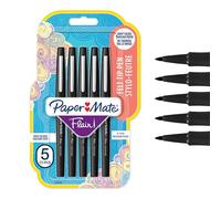 Paper-Mate Stylos-feutres Flair – Sans fuite Pointe moyenne 0,7 mm Encre noire Lot de 5