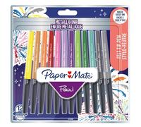 PAPER MATE Flair stylos-feutres métallique | Pointe moyenne (0,7 mm) | L’encre pailletée brille sur du papier blanc | Assortiment de couleurs | Lot de 12