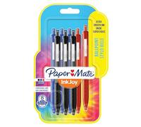 PAPER MATE InkJoy 300RT stylos bille rétractables - pointe moyenne (1,0 mm) - noir, bleue et rouge - lot de 8