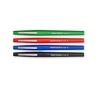 PAPER MATE Pochette de 4 feutres couleurs classiques : Bleu, Noir, Rouge, Vert. Pointe en nylon, taille moyenne (0,7 mm), résistante à l'écrasement, adaptée à l'écriture.
