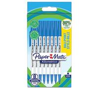 PAPER MATE Stylos bille Kilometrico, Pointe moyenne (1.0 mm) longue durée, Encre bleue, 80 Purcent de plastique recyclé, 8 unités
