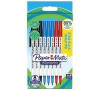 PAPER MATE Stylos bille Kilometrico, Pointe moyenne (1.0 mm) longue durée, Encre bleue, 80 Purcent de plastique recyclé, 8 unités
