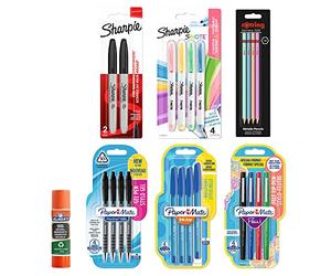 Paper MateSharpieRotring et Elmer’s Articles de papeterie | Stylos à billestylos gelmarqueurssurligneurscrayons HB et bâton de colle | Idéal pour l’école et le bureau | 23 pièces