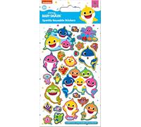 Paper Projects 01.70.06.167 Baby Shark Stickers Scintillants | Produit sous Licence Officielle | Réutilisables sur des Surfaces Non poreuses, Blanc, 19,5 cm x 9,5 cm