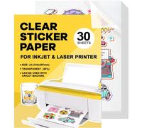 Paper Sticker Sheets 30Pcs A4 Inkjet Transparent Paper Sticker Waterproof Vinyl Printable For Laser Inkjet Printer 21 X 29.7 Cm (Translucent-Waterproof)
