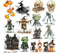 Paper Stickers - ScrapLove - Halloween Quirky 2 citrouilles sorcière crâne zombie