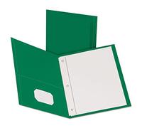 Paper Twin-Pocket Portfolio, Tang Clip, Letter, 1/2" Capacity, Green, 25/Box