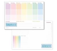 paper&you® Agenda Semainier Bloc A4 sans date fixe "Rainbow" 50 feuilles - Agenda avec liste de choses à faire, liste de courses, grand champ de notes & plus - durable & respectueux du climat