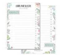 paper&you® Bloc-notes de courses A6 "Cactus" avec 50 feuilles à déchirer - Bloc-notes de courses pour plus de plaisir à faire ses courses - durable & respectueux du climat