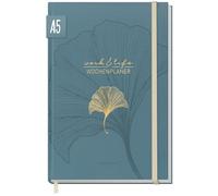 paper&you Work & Life Agenda hebdomadaire sans date A5 "Blue Ginkgo" | Agenda sans date pour plus de pleine conscience, de gratitude et d'organisation personnelle