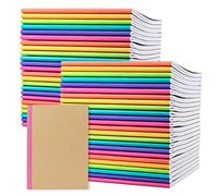 PAPERAGE Lot de 48 carnets de composition, couverture kraft avec dos arc-en-ciel, 120 pages, papier ligné, petite taille (20,3 x 14,6 cm), pour l'école, le bureau ou à la maison