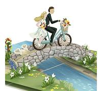 papercrush Carte de mariage pop-up 3D de luxe avec inscription « Bride and Groom on Bike Just Married » - Carte de félicitations de mariage amusante pour fille, fils, frère et belle-sœur - Bon cadeau