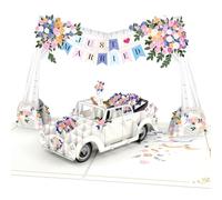 papercrush® Carte pop-up voiture de mariage et guirlande Just Married - Élégante carte de mariage 3D pour couple de mariés, carte de félicitations pour mariage, bon pour lune de miel et lune de miel