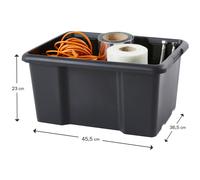 Paperflow Bac de rangement plastique emboitable sans couvercle avec poignées Noir - Capacité 30 L