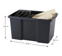 Paperflow Bac de rangement plastique emboitable sans couvercle avec poignées Noir - Capacité 30 L
