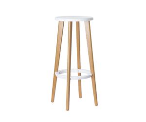 Paperflow Tabouret WOODY en ABS injecté - Piètement hêtre massif - Assise Blanc