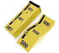 Paperlin 500 Ticket Vestiaire Jaune - Numérotés de 1 à 500, Perforés et Détachables en Trois Parties - Idéal pour Réception, Gala, Tombola, Pressing, Couturier, Cordonnier - 5x14 cm