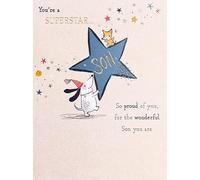 Paperlink Carte d'anniversaire pour fils Superstar - So Proud of You - Chien et étoiles avec finition aluminium - Respectueux de l'environnement et recyclable