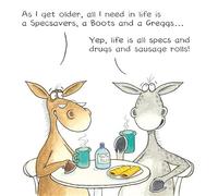 Paperlink Carte de vœux humoristique Happy Birthday de la gamme Funny Farm pour lui/elle « Specs, Drugs and Sausage Rolls ! »